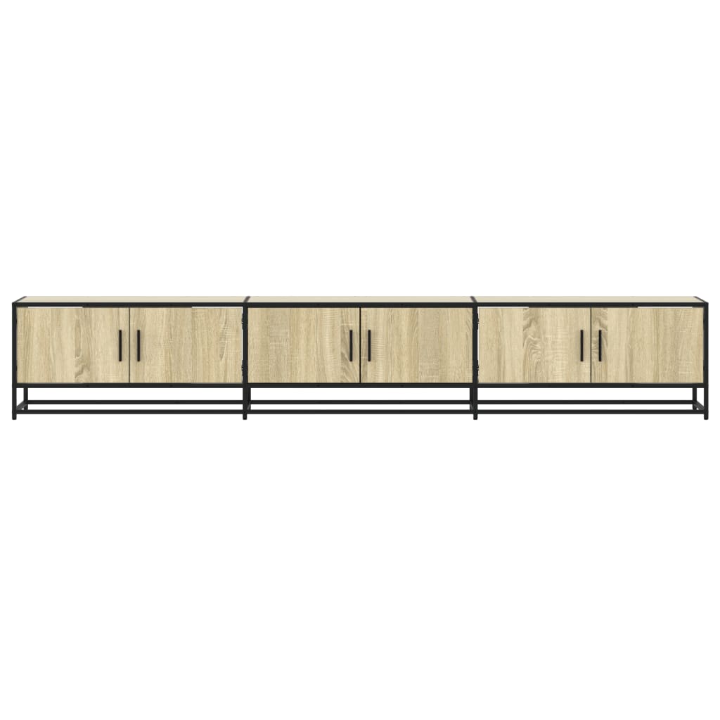 Industrial Wooden 95 Inch TV Tele Stand Unit Cabinet With 6 Storage Doors Compartments