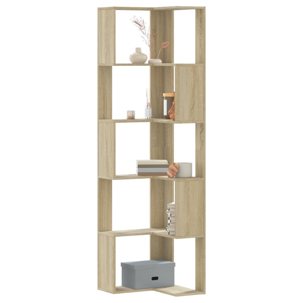Corner Bookcase 5-Tier Sonoma Oak 50x50x179 cm Engineered Wood