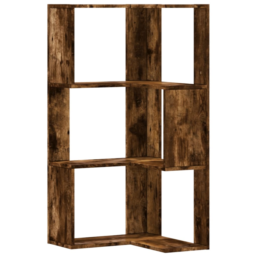 Corner Bookcase 3-Tier Smoked Oak 50x50x102 cm Engineered Wood