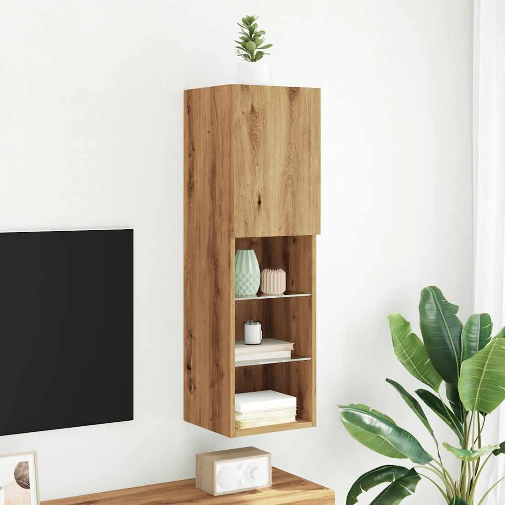 TV Cabinet with LED Lights Artisian Oak 30.5x30x102 cm
