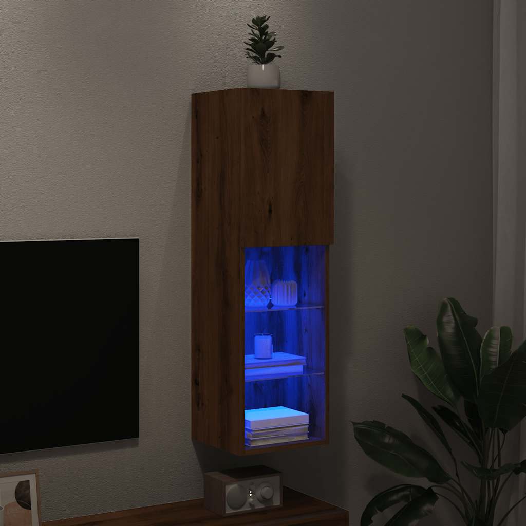 TV Cabinet with LED Lights Artisian Oak 30.5x30x102 cm