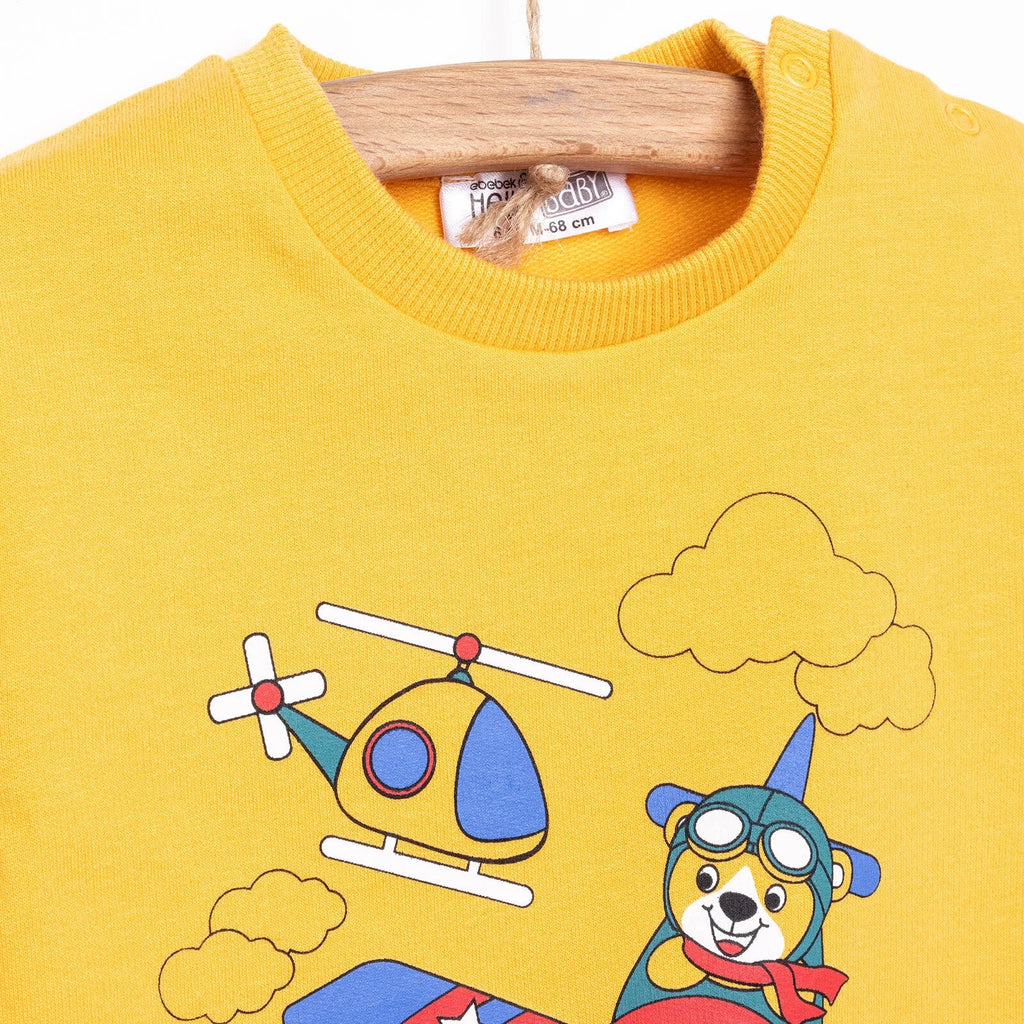 HelloBaby Baby Boy Basic Helicopter Patterned Sweatshirt - Dark Yellow