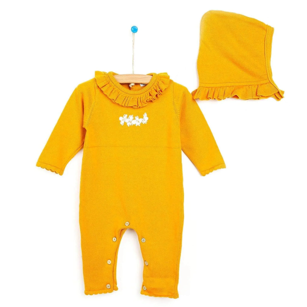 HelloBaby Newborn Knit Ruffled Jumpsuit - Mustard