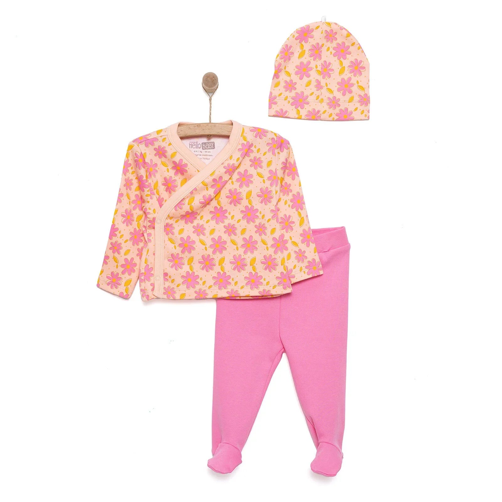 HelloBaby Girl Wrapover Top-Hat-Footed Bottom - Salmon