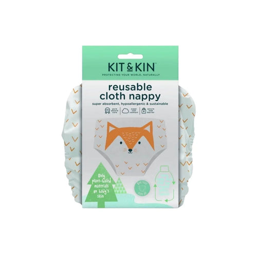 Reusable cloth nappy starter pack, fox print design, front package view