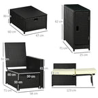 Black wicker storage side table and sun lounger dimensions diagram with cushions