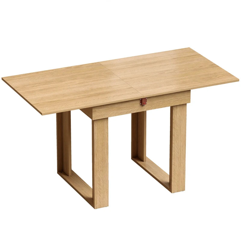 Folding dining table with oak-effect tabletop and under-table storage shelf