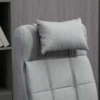 Light grey upholstered office chair backrest with head pillow and stitched panels