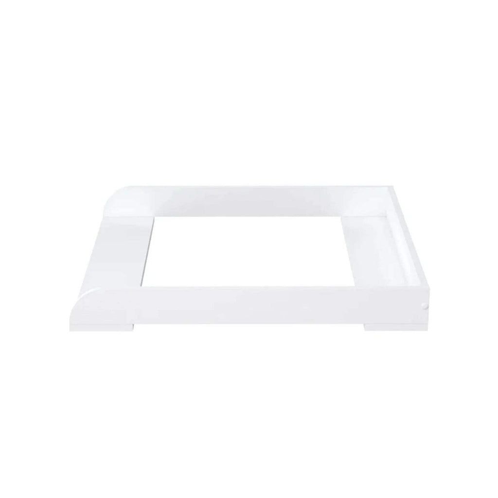 White baby changing top with flat surface and raised side borders