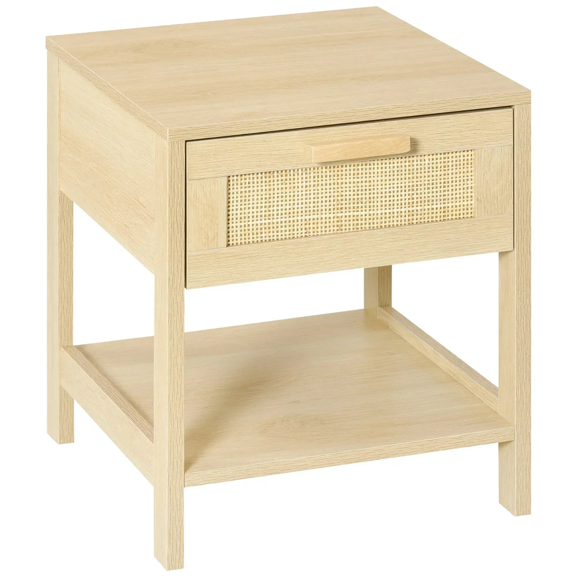Nightstand with Rattan Drawer and Storage Shelf, Bedside End Table for Bedroom, Living Room - Bobobiy