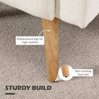 Rubberwood legs with non-marking foot pads under a cream upholstered armchair