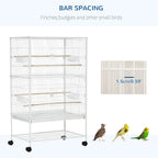 White bird cage with narrow bar spacing (about 1.5 cm) for small birds