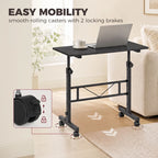 Black overbed table with smooth-rolling casters and two locking brakes