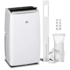 Cream white portable air conditioner unit with top vent and front control panel