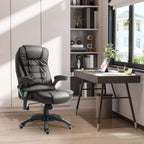 Heated massage office chair with high back and padded seat, angled view