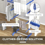 Blue four-tier clothes horse with rotatable side wing and wave clips