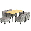 Seven-Piece Rattan Dining Set - Grey - Bobobiy