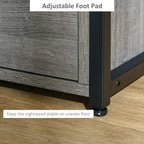 Grey nightstand base with adjustable foot pad and black metal legs