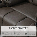 Dark upholstered recliner seat showing thick padded comfort and armrest cushioning