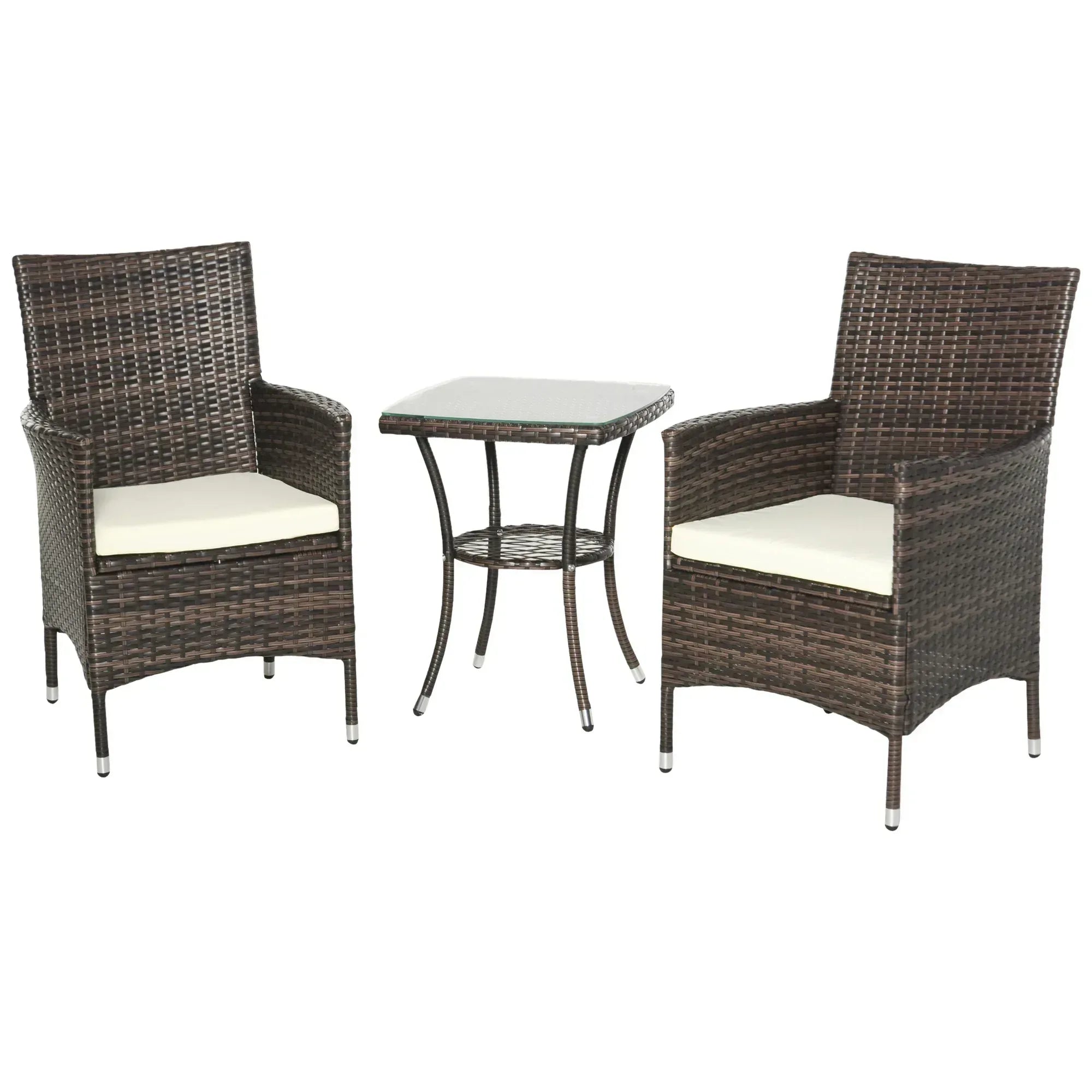 Three-Piece Rattan Chair Set, with Cushions - Brown - Bobobiy