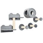 Grey wall-mounted cat tree set with platforms, perches, and rope scratching posts