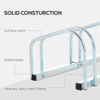 Silver steel bike parking rack frame with stable base and protective pads