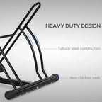 Black heavy-duty two-bike floor rack with tubular frame and non-slip foot pads