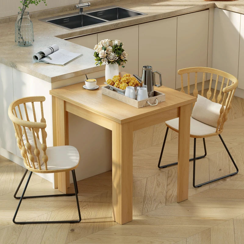 Natural wood folding dining table with rectangular top and four straight legs