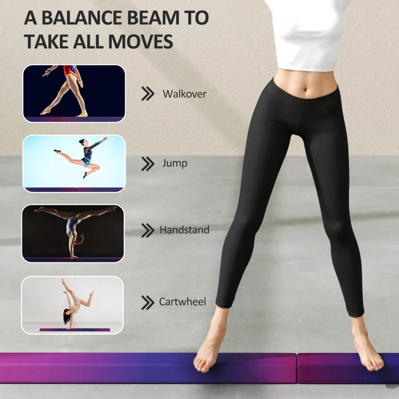 Purple kids balance beam for walkover, jump, and cartwheel practice