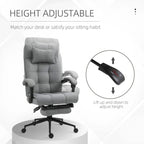 Light grey height-adjustable ergonomic chair with headrest and footrest