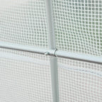 White mesh greenhouse panel with galvanized steel frame joint and curved support tube