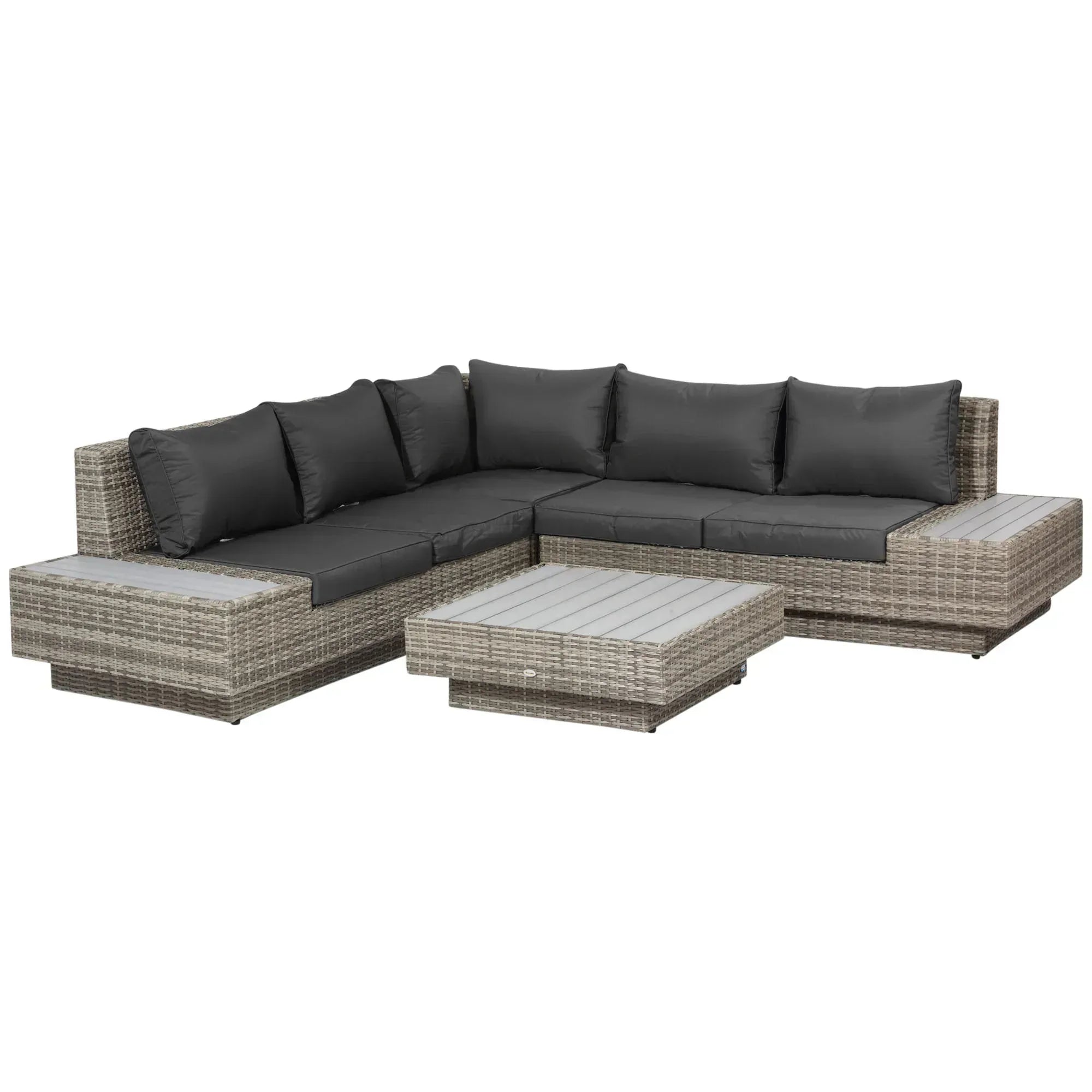 4 PCs Rattan Garden Furniture Outdoor Sectional Corner Sofa and Coffee Table Set Conservatory Wicker Weave Furniture with Armrest and Cushions - Light Grey - Bobobiy