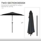 Black half parasol with two-section design and hanging storage cover