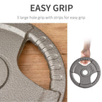 Cast iron weight plate with easy-grip finger holes and textured silver edge