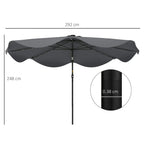 Dark grey patio umbrella size diagram: 292 cm wide and 248 cm tall