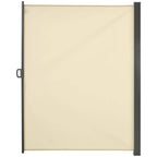 Cream retractable patio screen awning panel with dark gray side frame