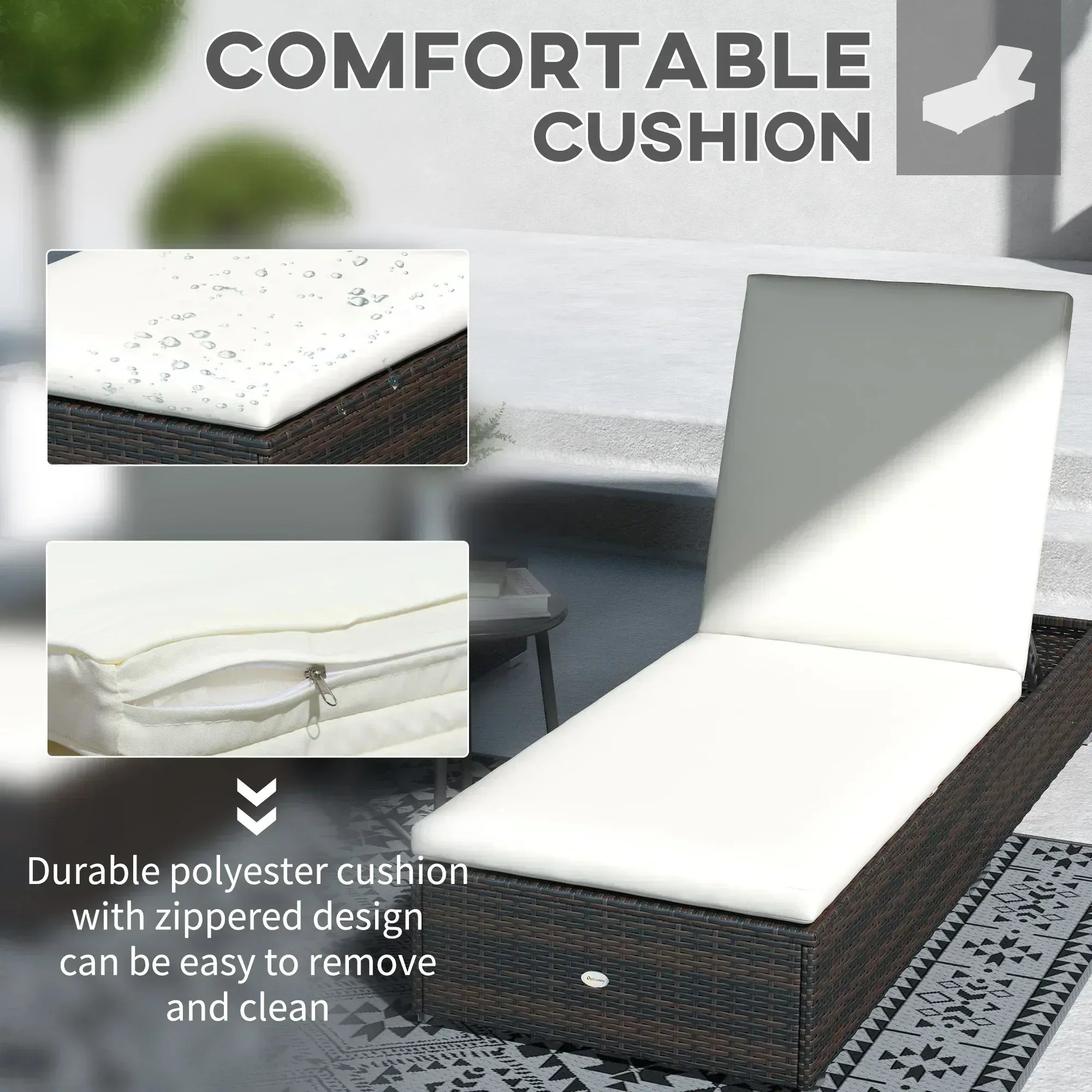 Set of Two Rattan Sun Loungers, with Reclining Backs - Brown/Cream - Bobobiy