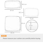 Black rattan sofa cushion cover size diagram with stitched panels and zipper edge