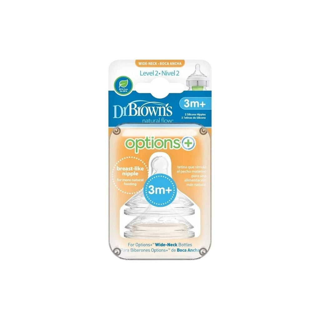 Dr. Brown's Options+ Level 2 wide-neck baby bottle teats, 2-pack