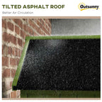 Dark green wooden garden shed with asphalt-style roof panel