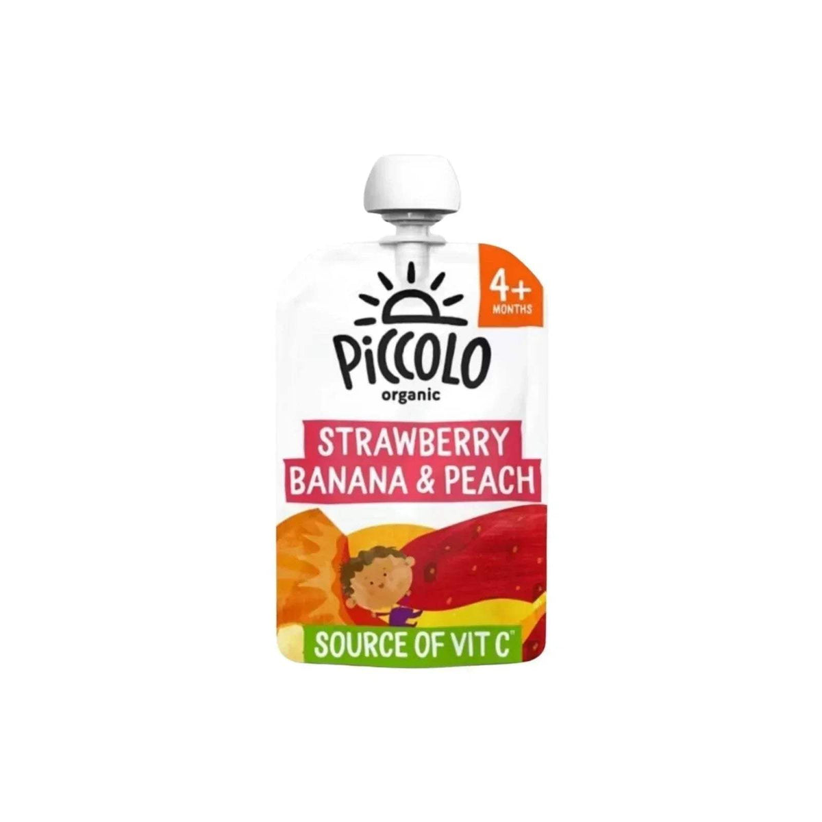 Organic strawberry banana and peach baby food pouch, 4+ months, 100 g
