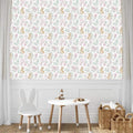 Pink rabbit wall panel curtain with floral leaf pattern and small bunny faces