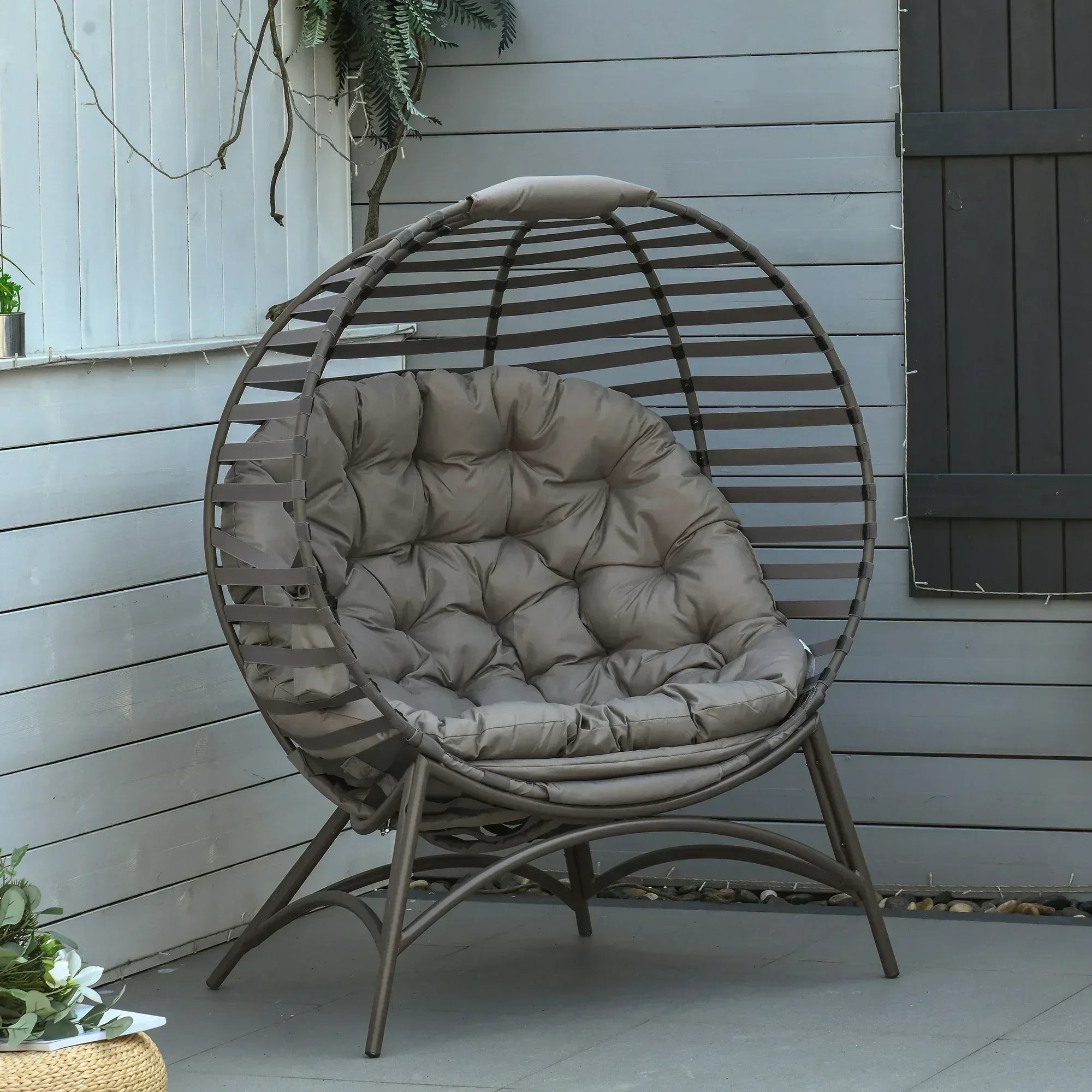 Egg Chair with Cushion & Side Pocket - Brown - Bobobiy