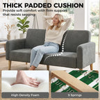 Grey velvet sofa with deep, thick seat cushion and supportive backrest