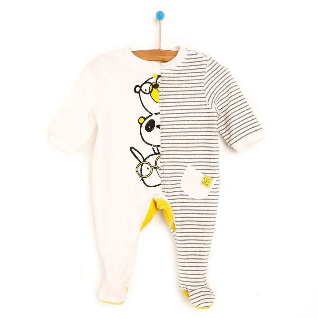 Cassiope Newborn Funny Friend Velvet Footed Jumpsuit - Ecru - Bobobiy