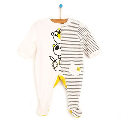 Cassiope Newborn Funny Friend Velvet Footed Jumpsuit - Ecru - Bobobiy