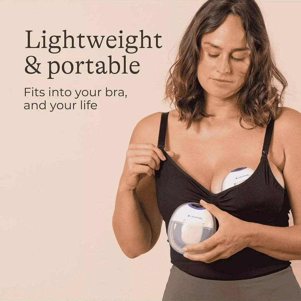 Portable wearable breast pump with purple-topped control unit
