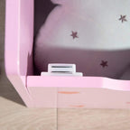 Pink storage toy box bench interior with star pattern and open lid