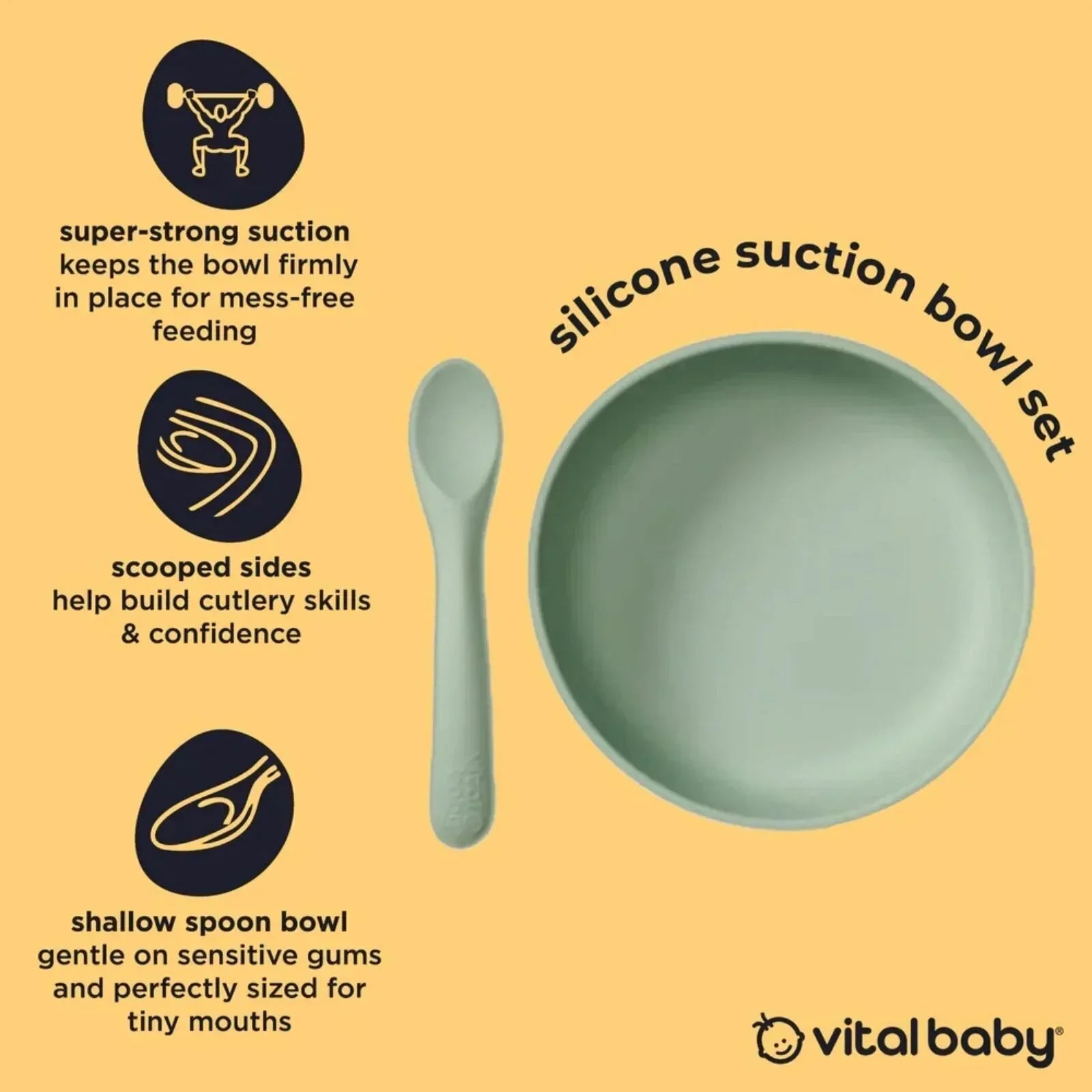 Vital Baby Nourish Silicone Suction Bowl Set - Crushed Mint - Bobobiy