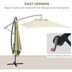 Beige square cantilever parasol with manual crank mechanism and tilting support arm